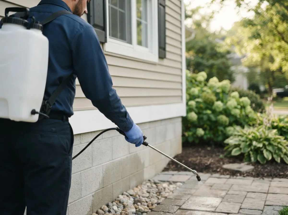 Pest control technician inspecting a home in Holland, MI